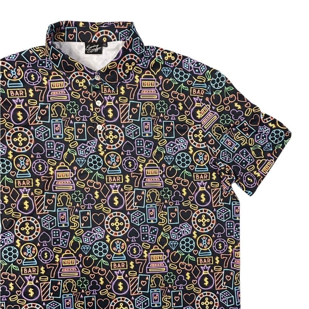 Sunday Swagger Men’s The Gambler Neon Casino ‎ Men's Polo Golf Casual Shirt 2XL